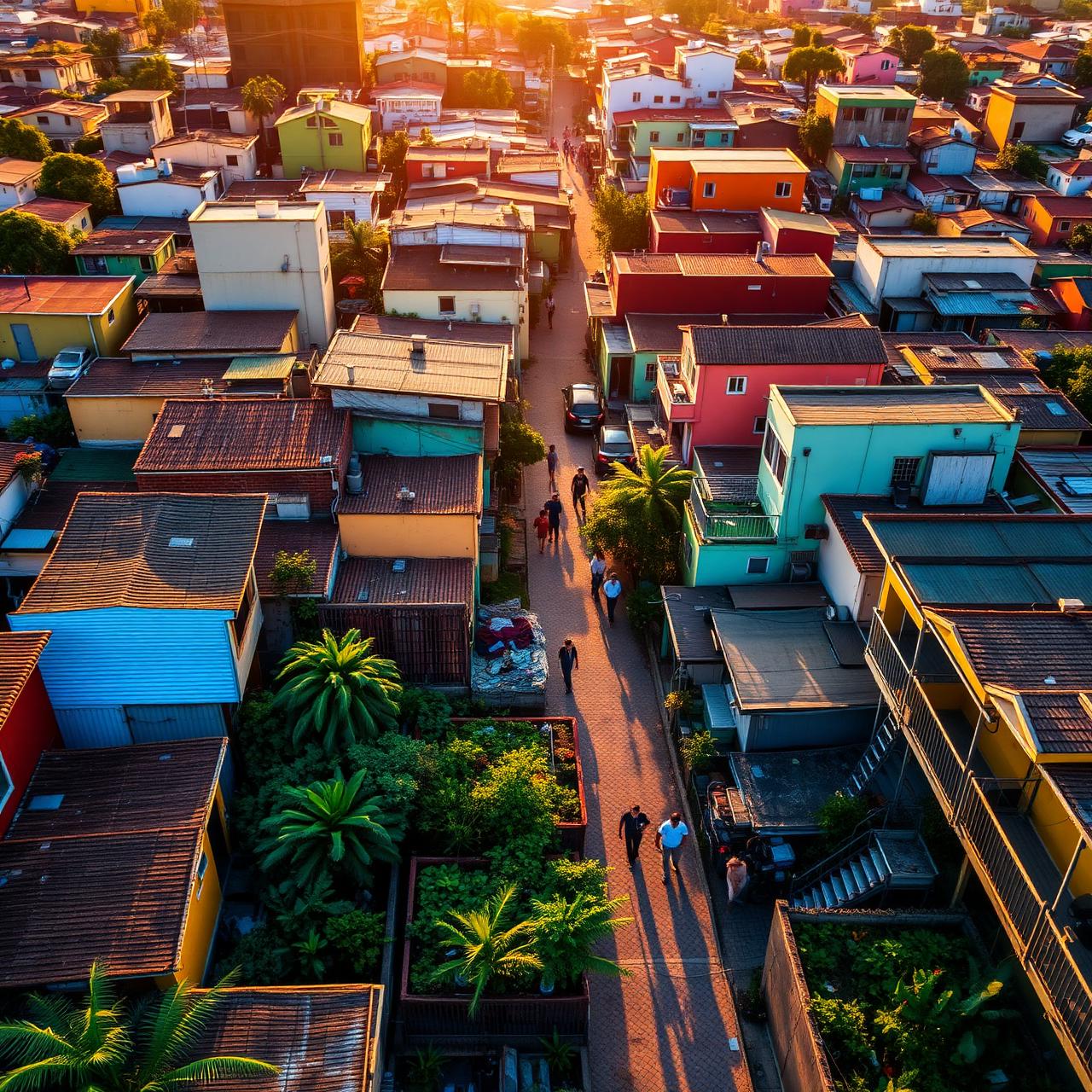 Vista aérea de uma comunidade brasileira acolhedora e vibrante